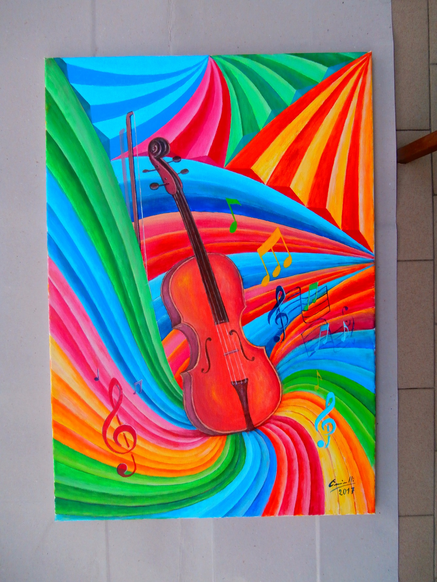 Dipinto giochi geometrici con violino cm.50 x 70  -  2017