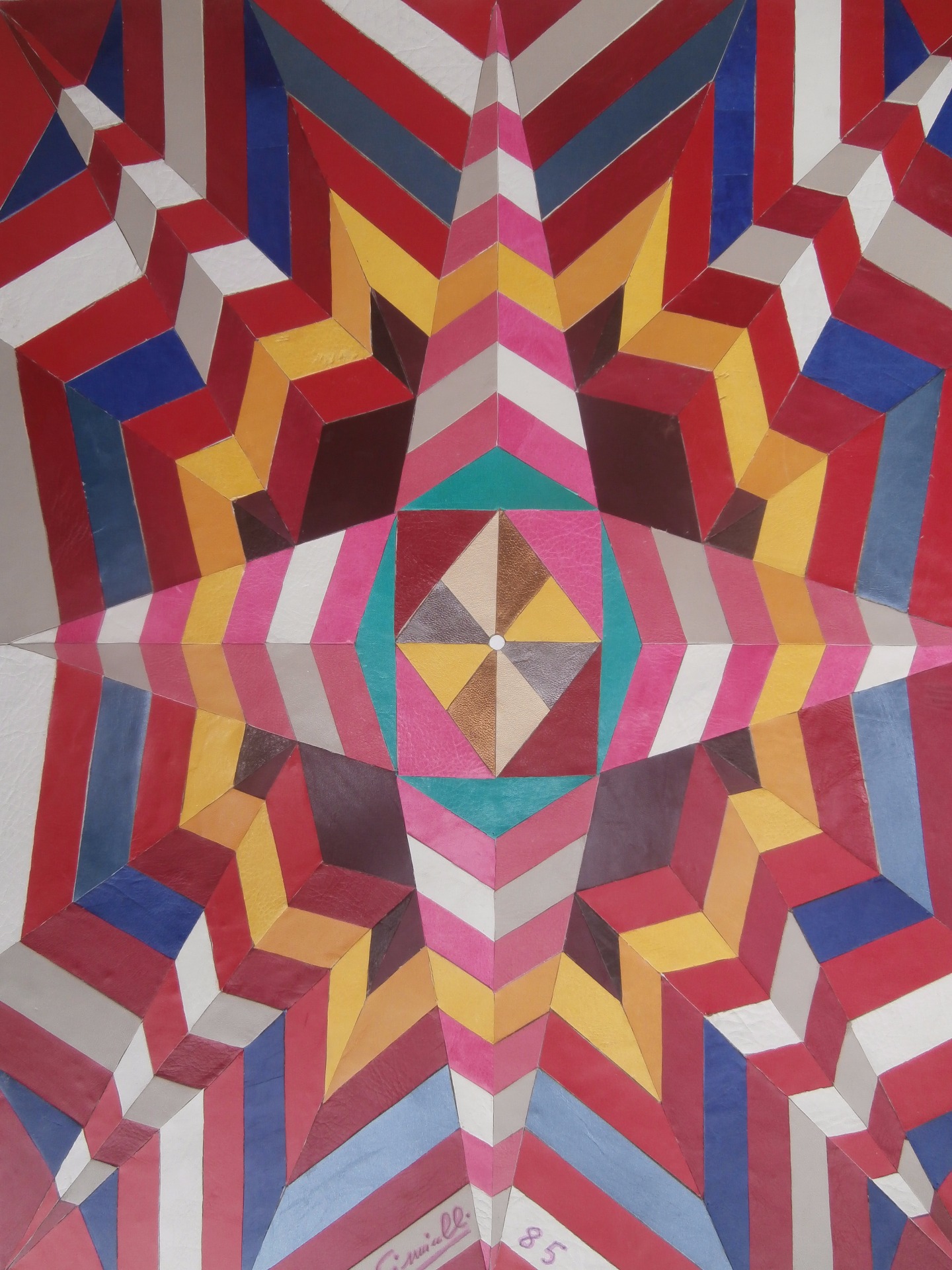 Collage in pelle  cm 30 x 40  astratto geom. 1981