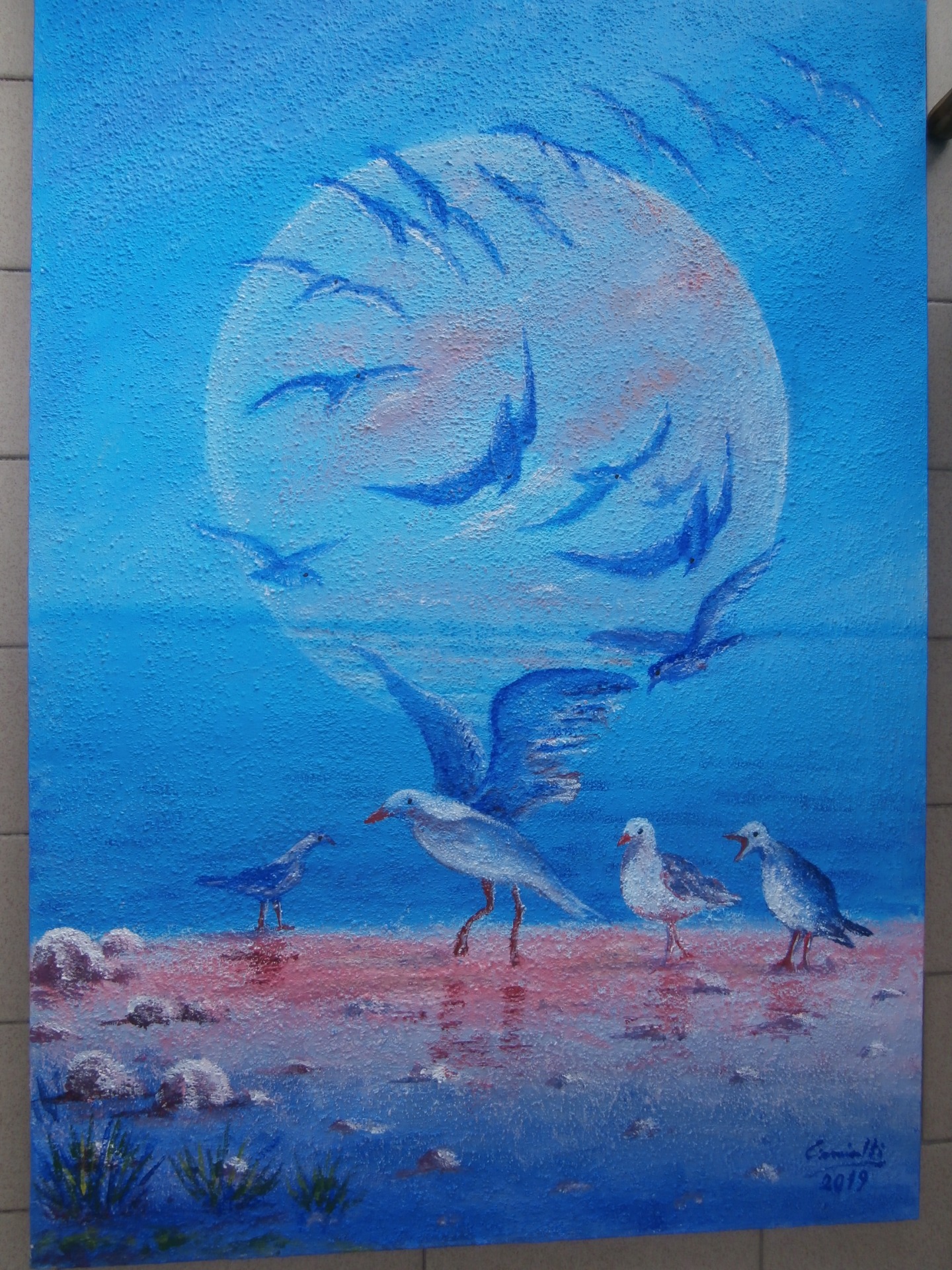 Volo di gabbiani  Tecnica su tela  sabbiata cm. 50 x 70